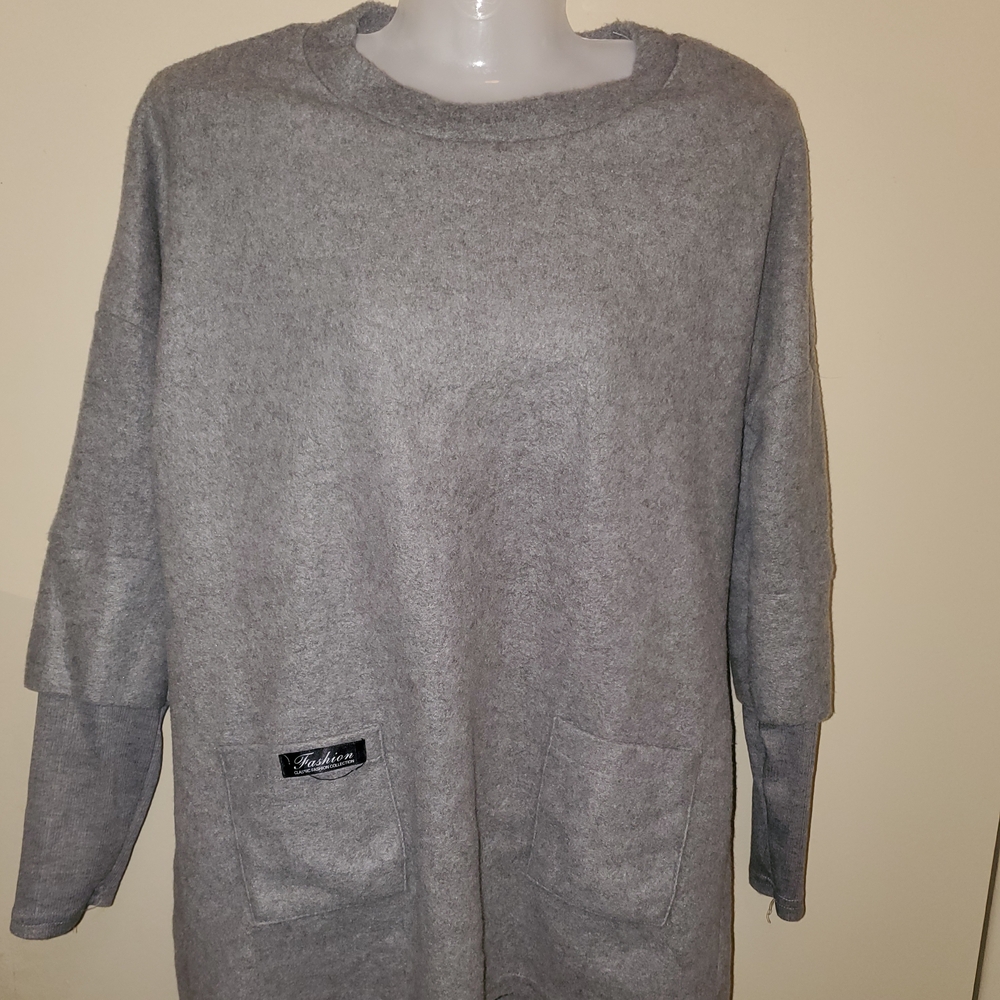 Gray Oversized Sweater with Pockets